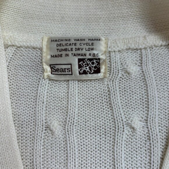 Sears cable knit cardigan cream Grandpa Sweater - Picture 7 of 13